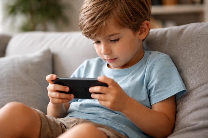 ребенок играет в телефон