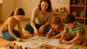 воспитатель м детьми готовит выпускной