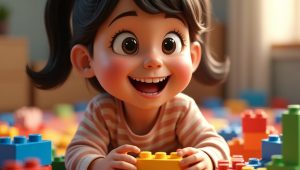 девочка играет в лего