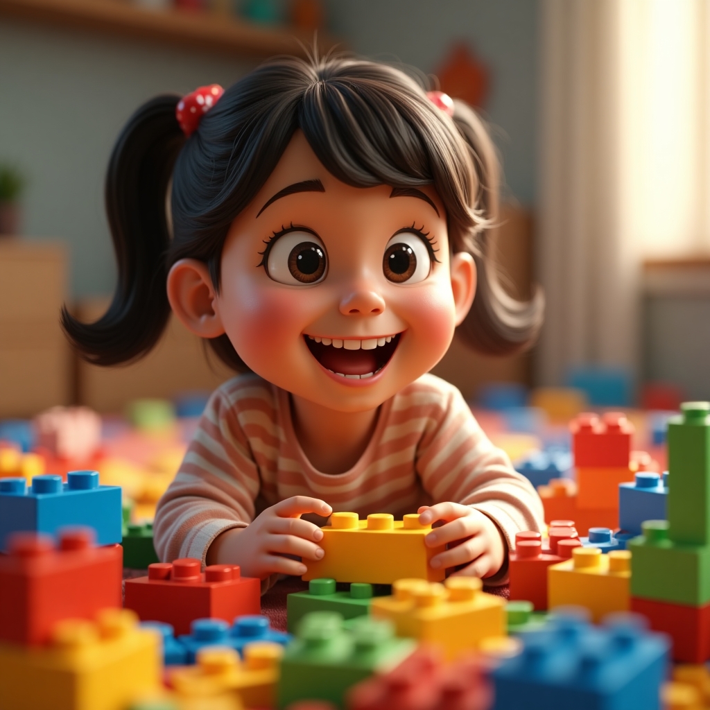 девочка играет в лего