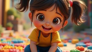 девочка играет в лего