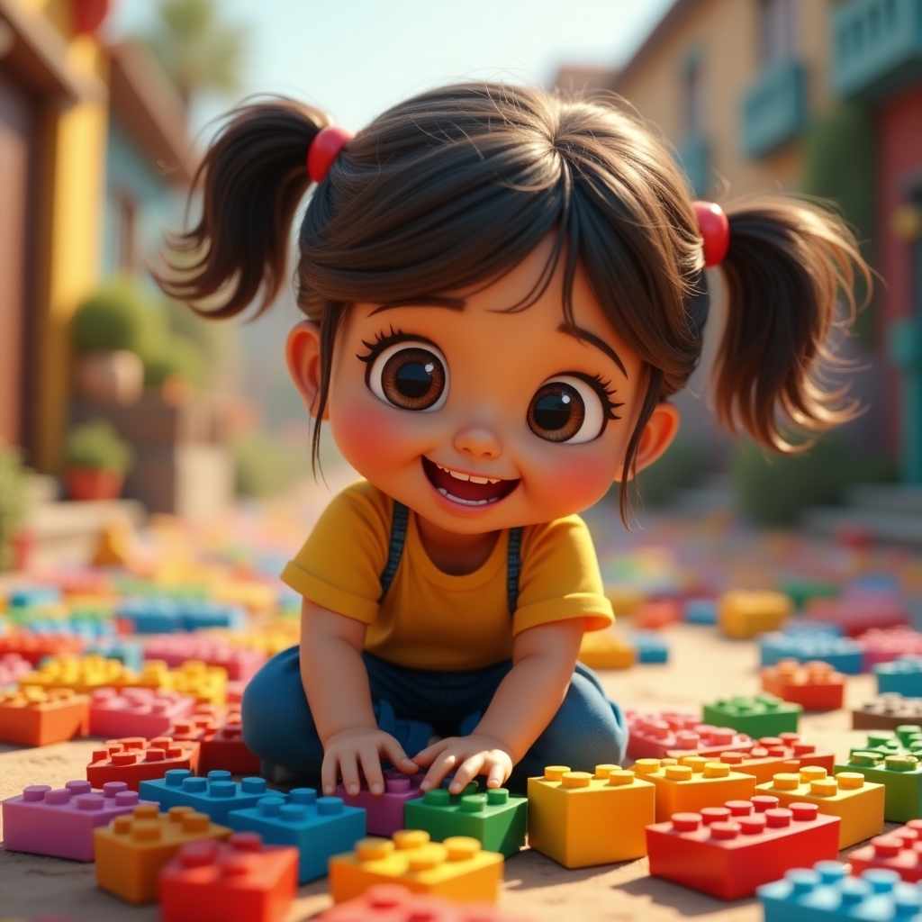 девочка играет в лего