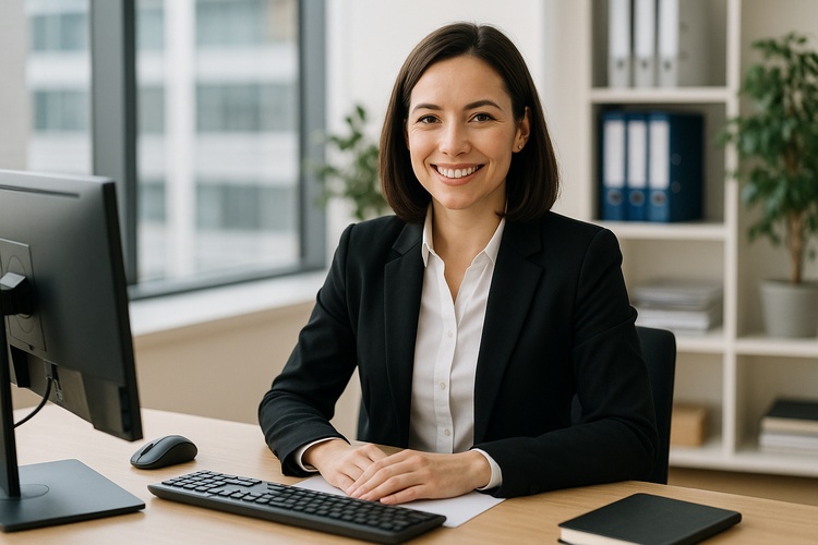 женщина работает за столом