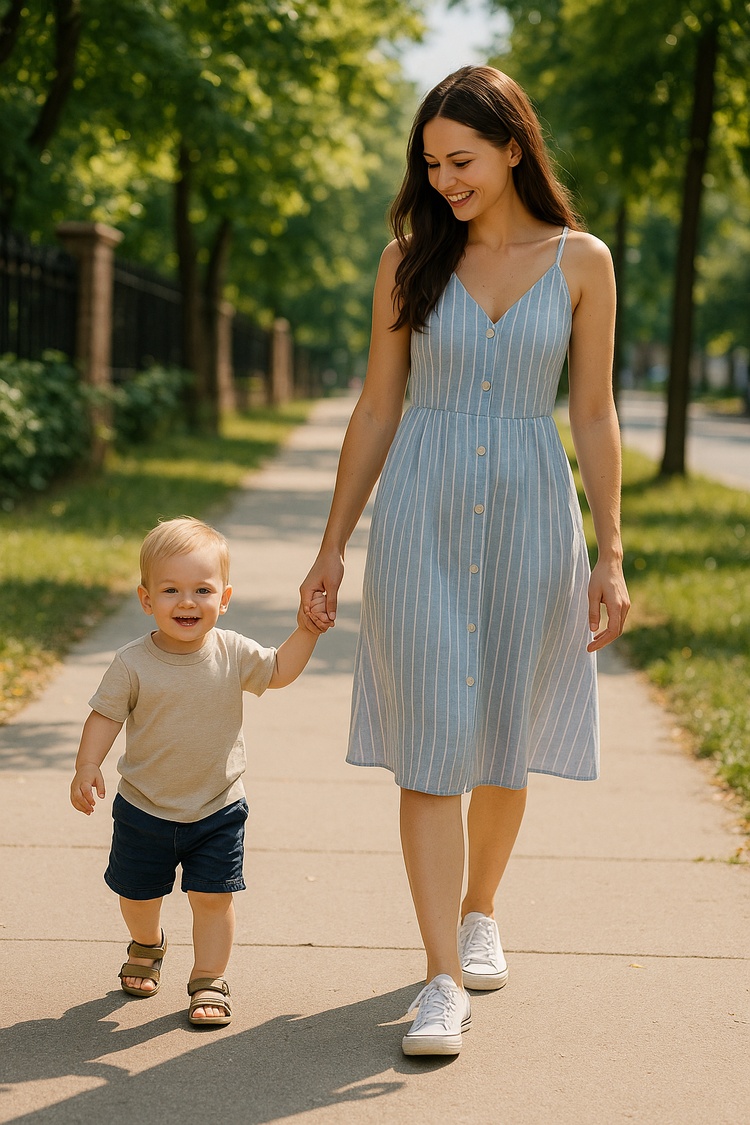 мама с сыном идут в детский сад