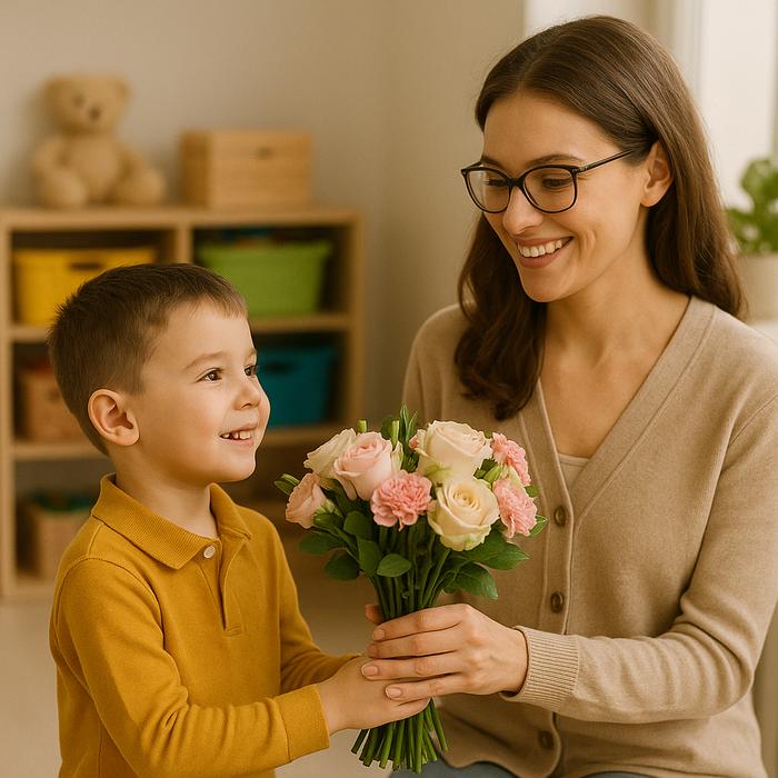 мальчик поздравляет воспитателя
