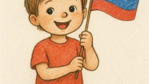 ребенок с российским флагом в руках