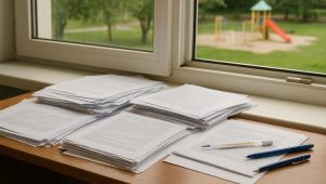 справки и бумаги на столе в детском саду