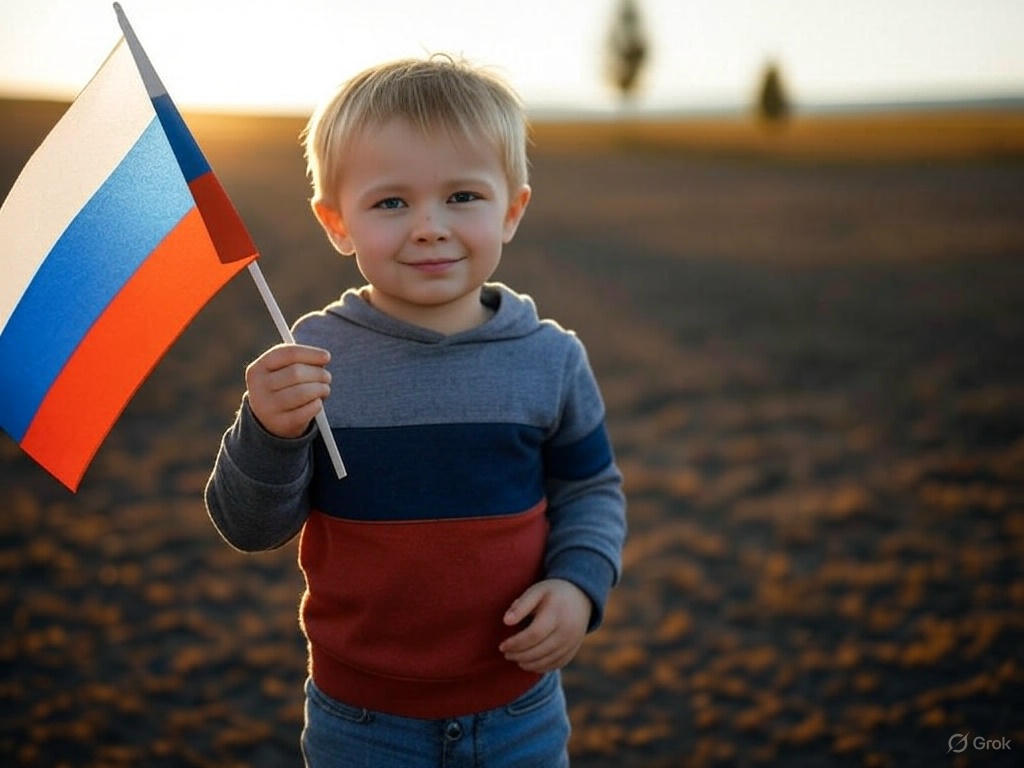 ребенок с флагом россии