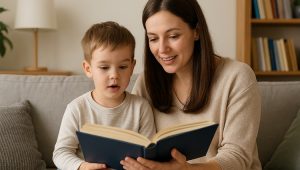 мама читает книжку сыну