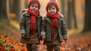 дети гуляют в осеннем лесу