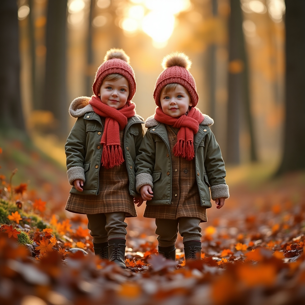 дети гуляют в осеннем лесу