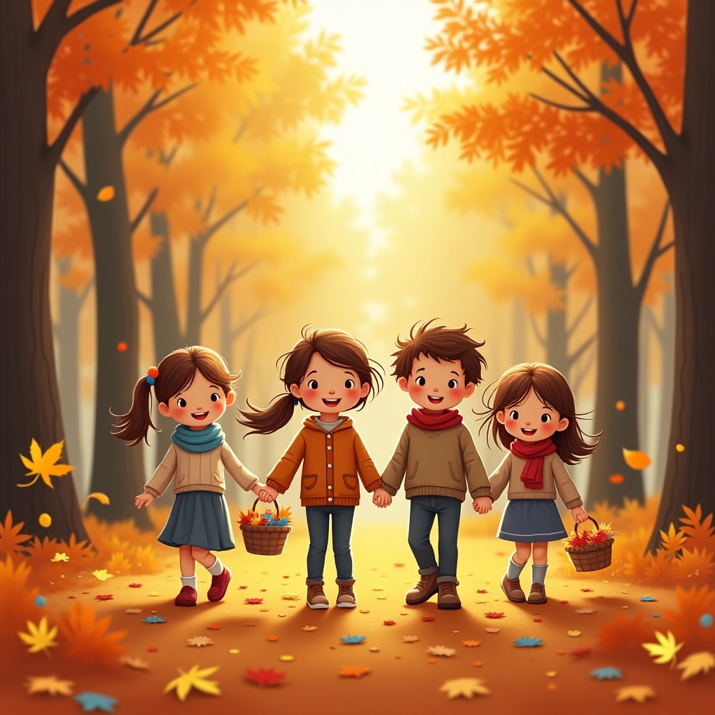 дети в осеннем лесу