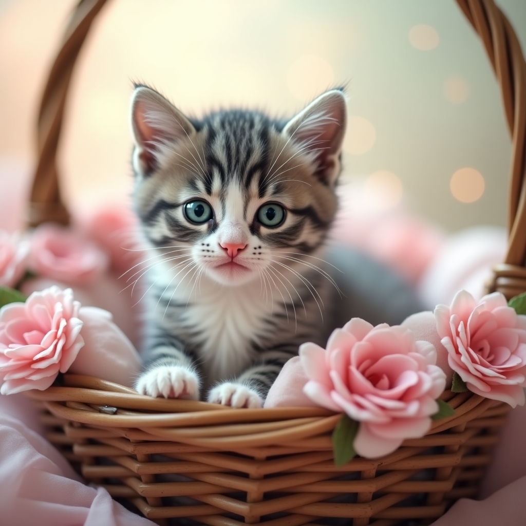 котенок в корзинке